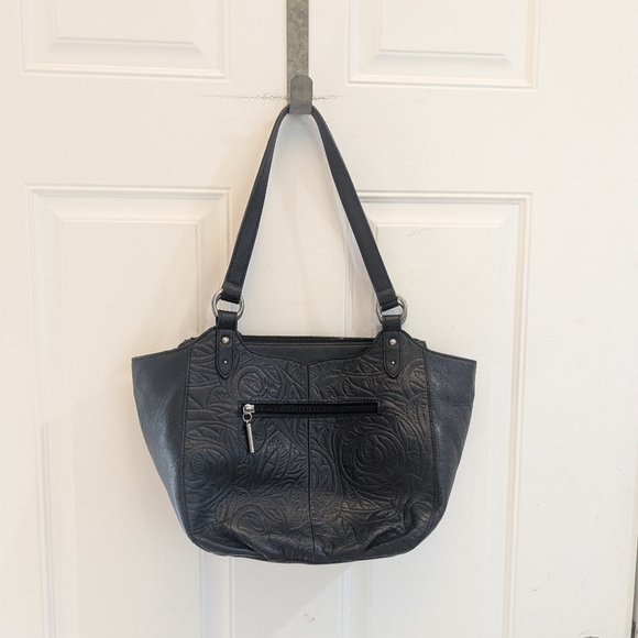 The Sak Bolinas Leather Satchel Black Leaf Embossed - Picture 7 of 7